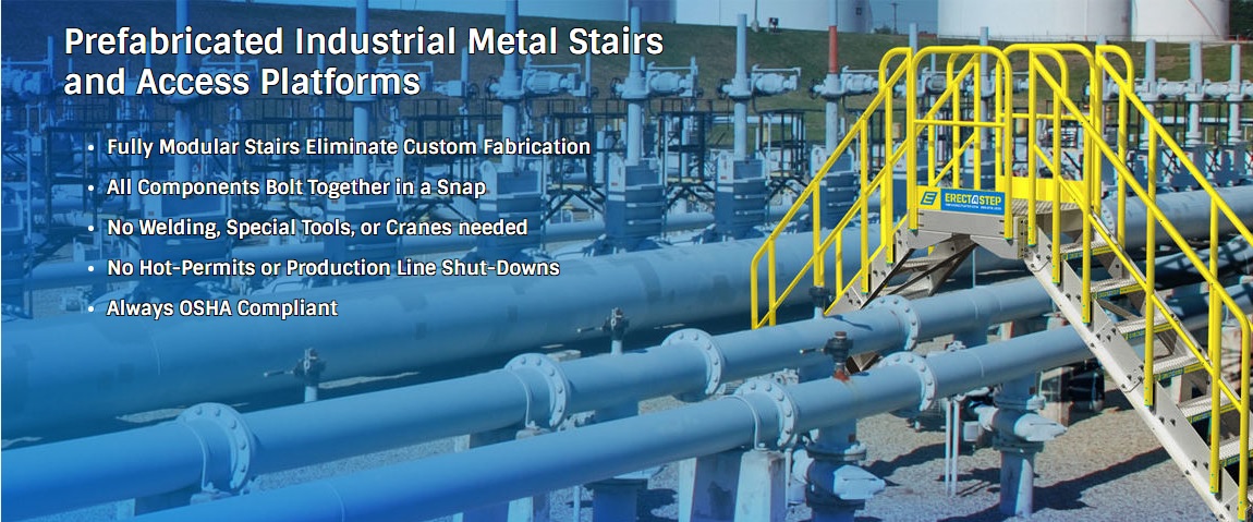 erect a step prefabricated industrial metal stairs. Fully modular and OSHA compliant